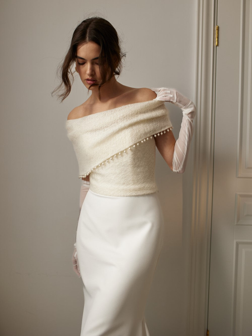 off the shoulder wedding dress topper Organza Off the Shoulder Bridal Topper