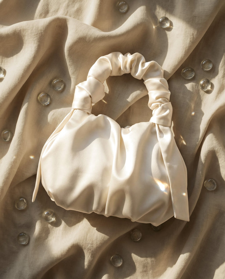 Bridal satin knot bag wedding clutch purse elegant evening handbag for bride
