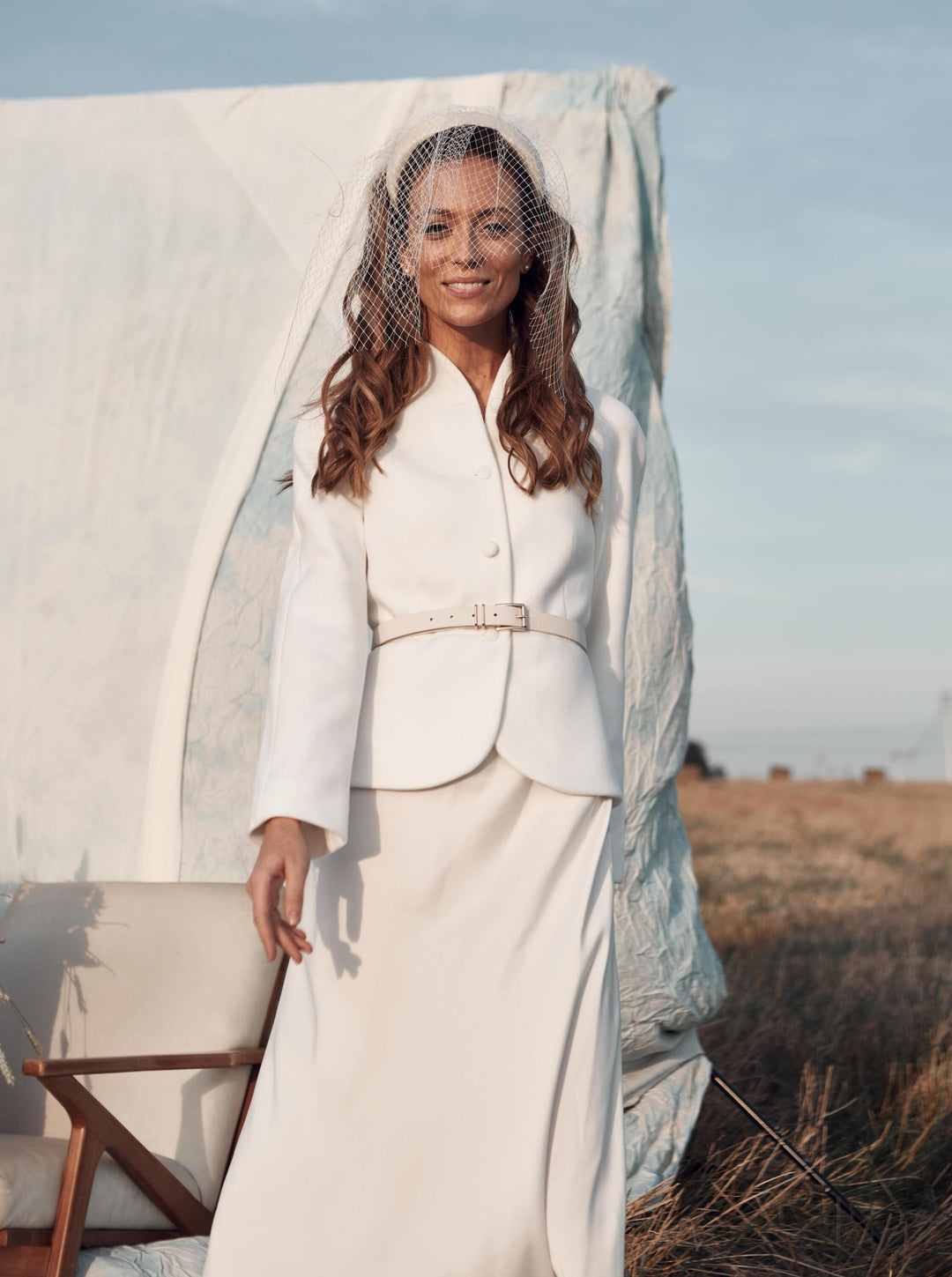 Long White Bridal Jacket – Overcoat for Wedding Dress with Raglan