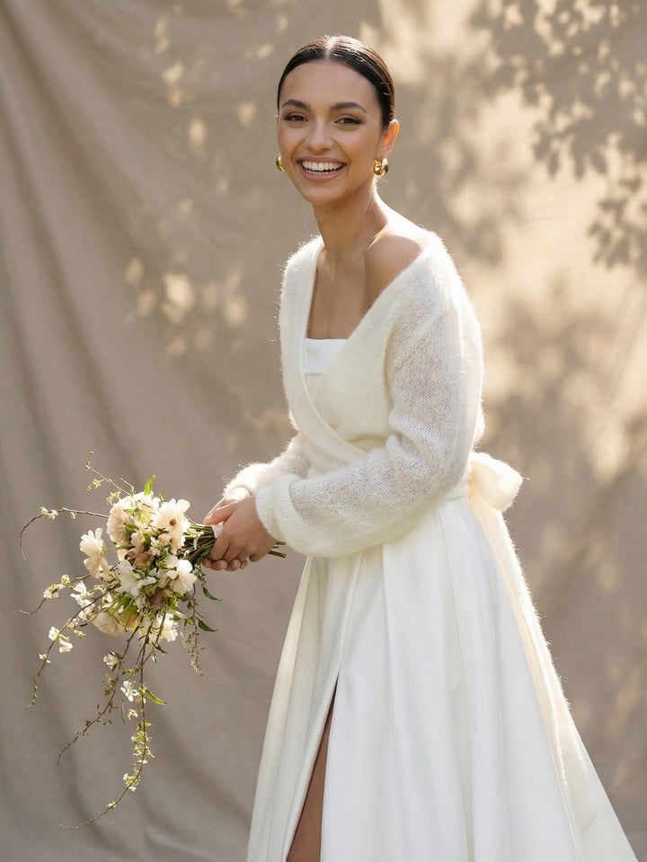 Ivory bridal mohair stole wrap knit mantle for dress wedding cardigan