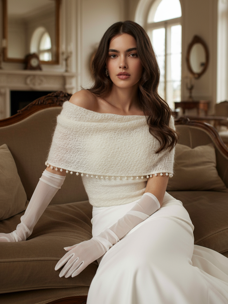 Romantic bridal topper sleeveless cropped top sweater with pearls