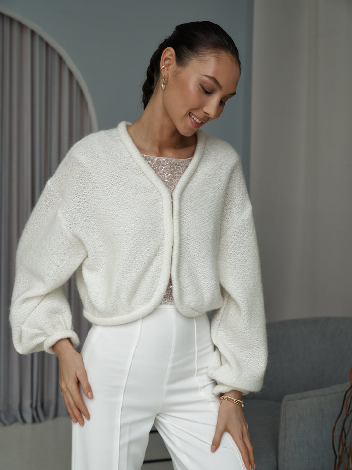 Wedding cover up long sleeve ivory topper wool jacket for bridal dress