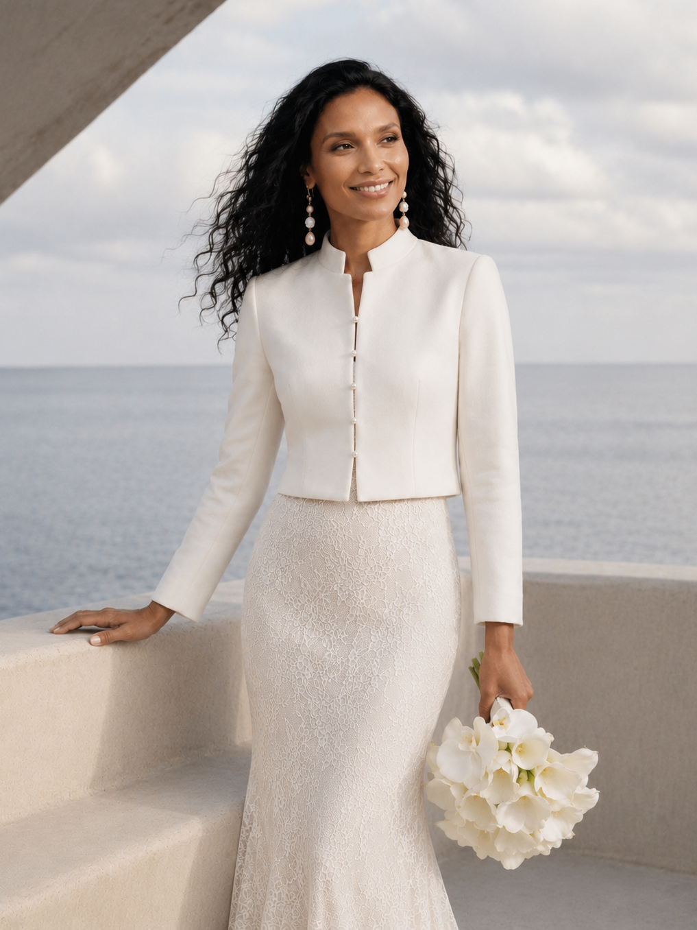 Pearl Button Bridal Blazer Wedding Jacket Cropped Suit Cover Up For Dress