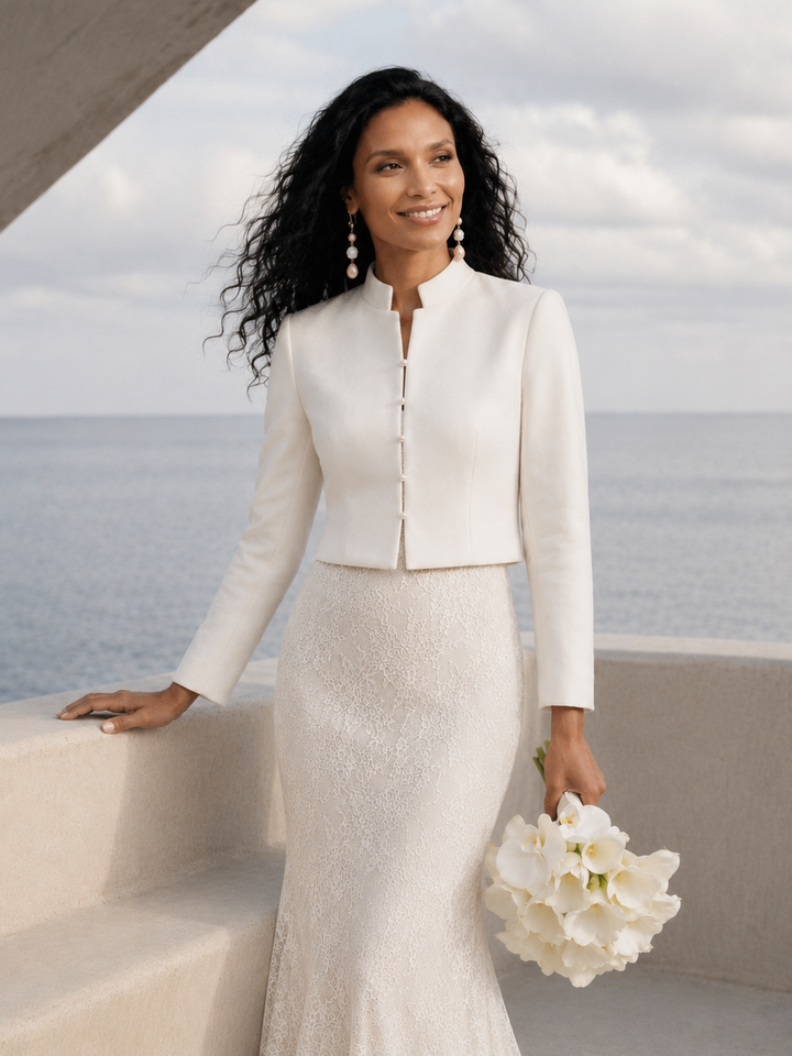 Pearl Button Bridal Blazer Wedding Jacket Cropped Suit Cover Up For Dress