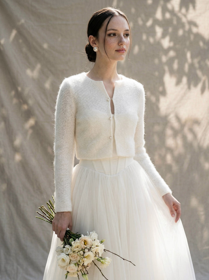Ivory bolero jacket bridal sweater mohair cardigan elegant topper for wedding gown