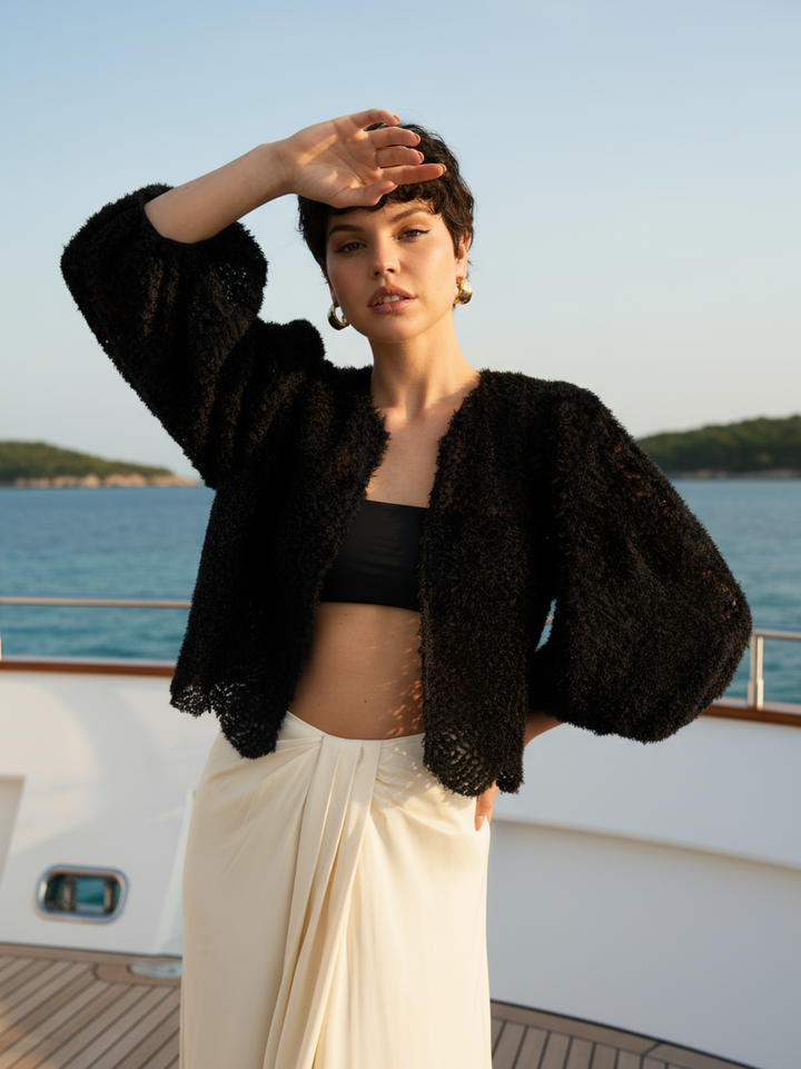 Black tulle topper wedding jacket light bolero for bridal gown