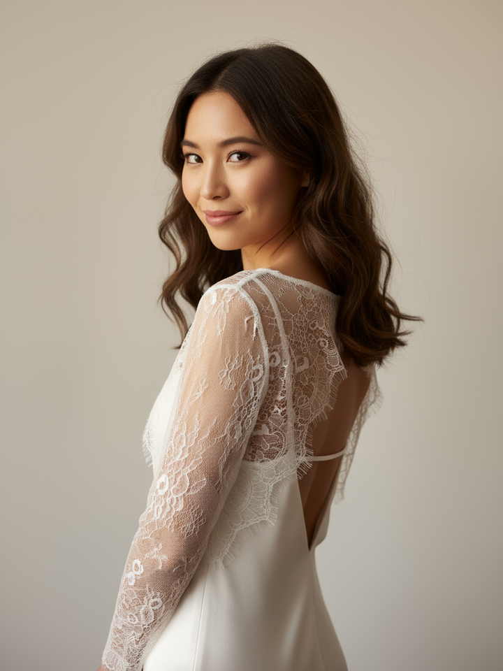 White lace wedding cape cropped top long sleeve bridal layer
