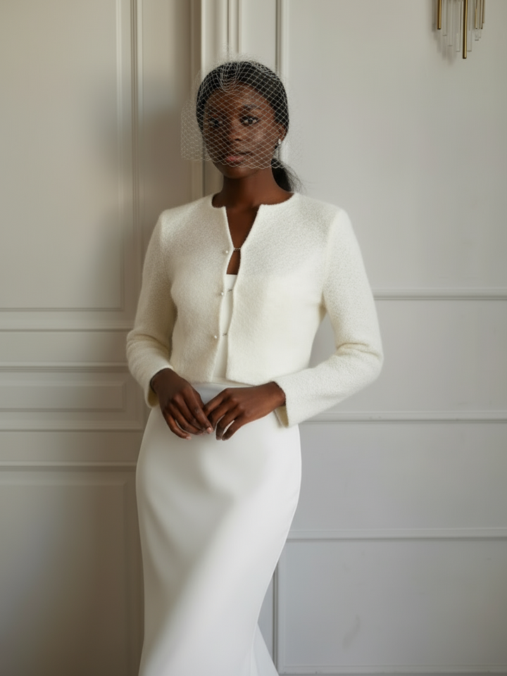 Wedding ivory top wool knitted cardigan bridal cover up for dress