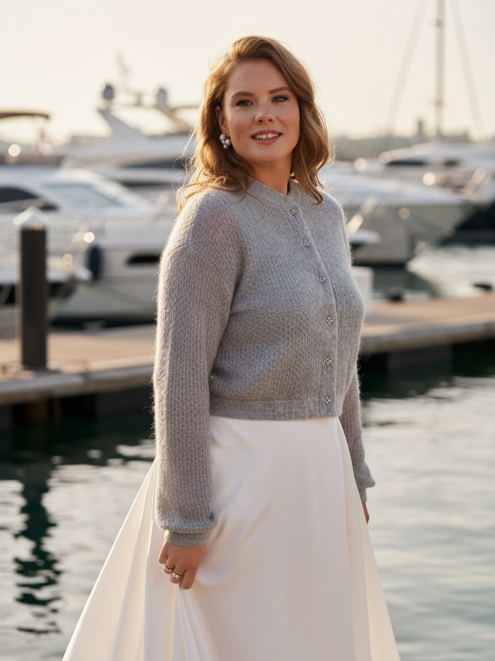 Grey bridal topper wool bomber cardigan longsleeve for wedding dress