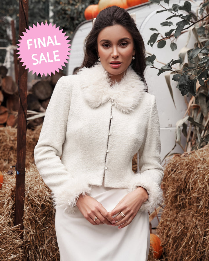 Alpaca wool jacket with fur collar and cuffs