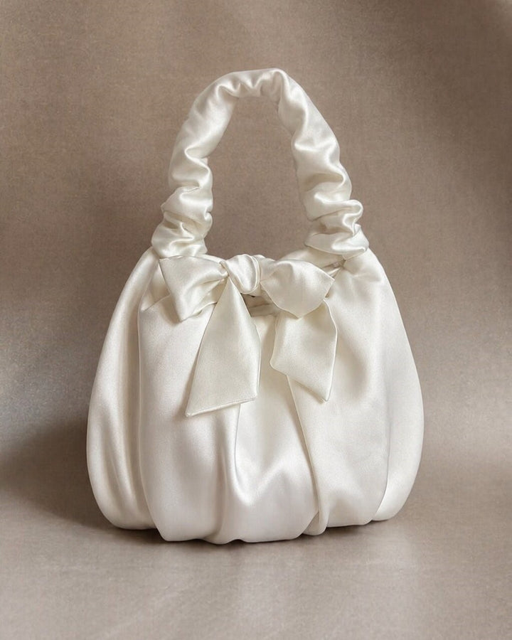 Elegant Satin Wedding Bag – Ivory Bridal Purse with Knotted Handle