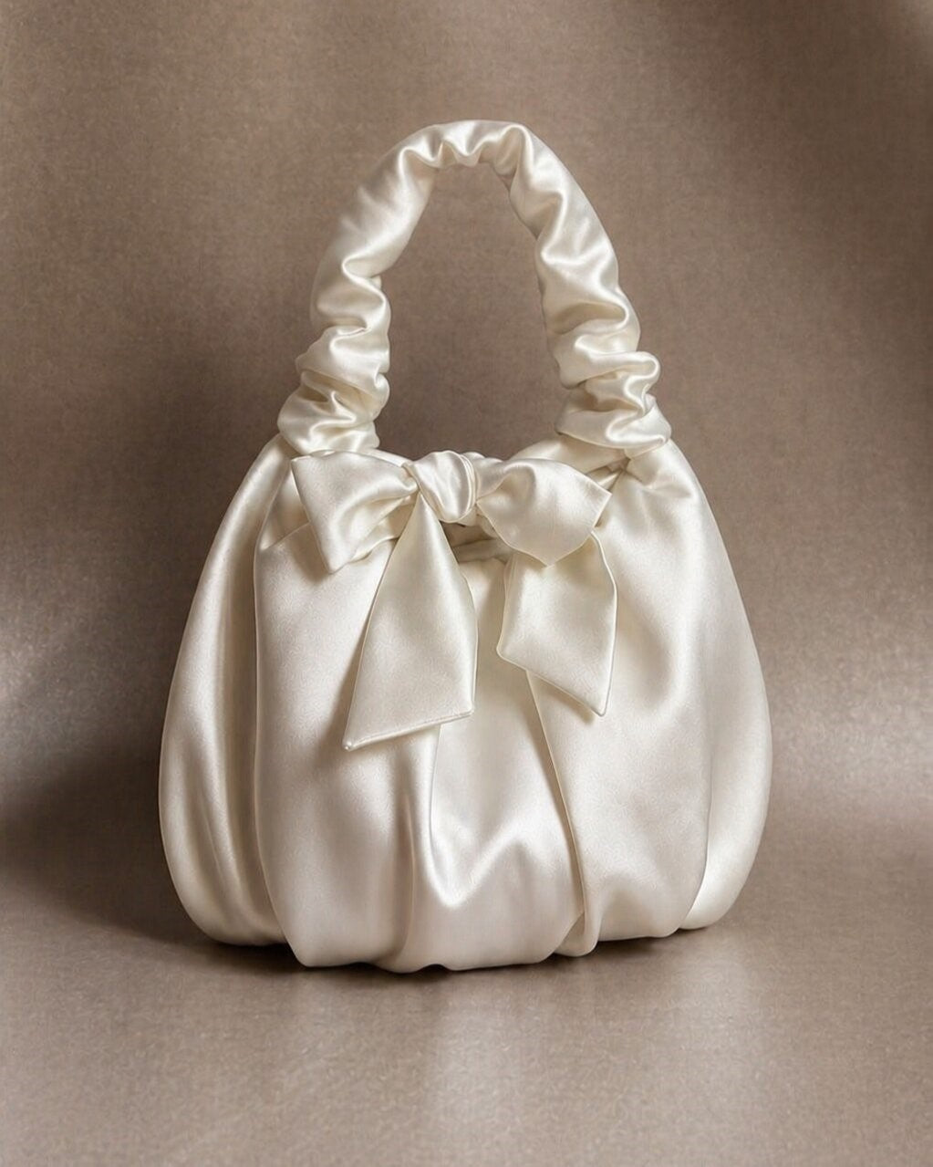 Elegant Satin Wedding Bag – Ivory Bridal Purse with Knotted Handle