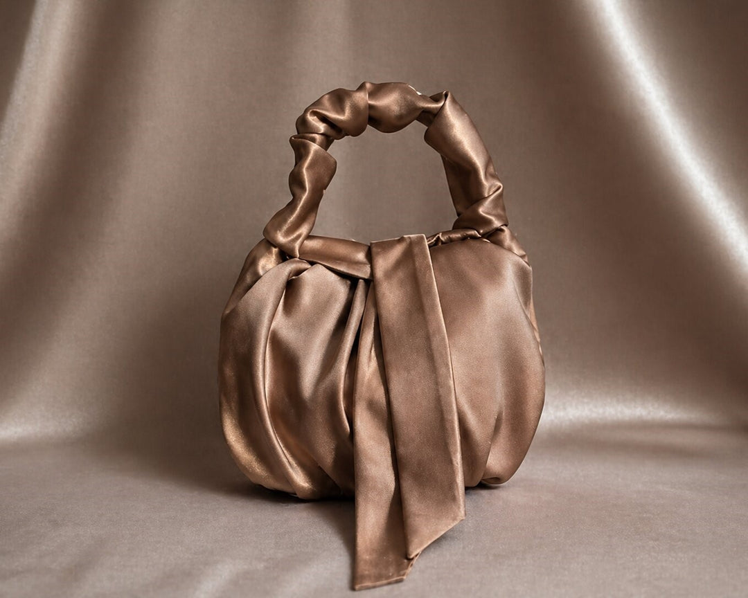 Elegant Satin Wedding Bag – Ivory Bridal Purse with Knotted Handle