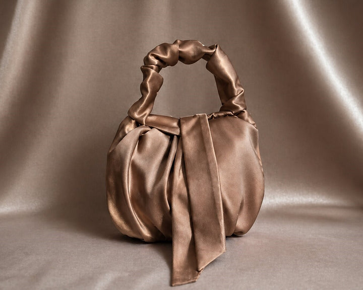 Elegant Satin Wedding Bag – Ivory Bridal Purse with Knotted Handle