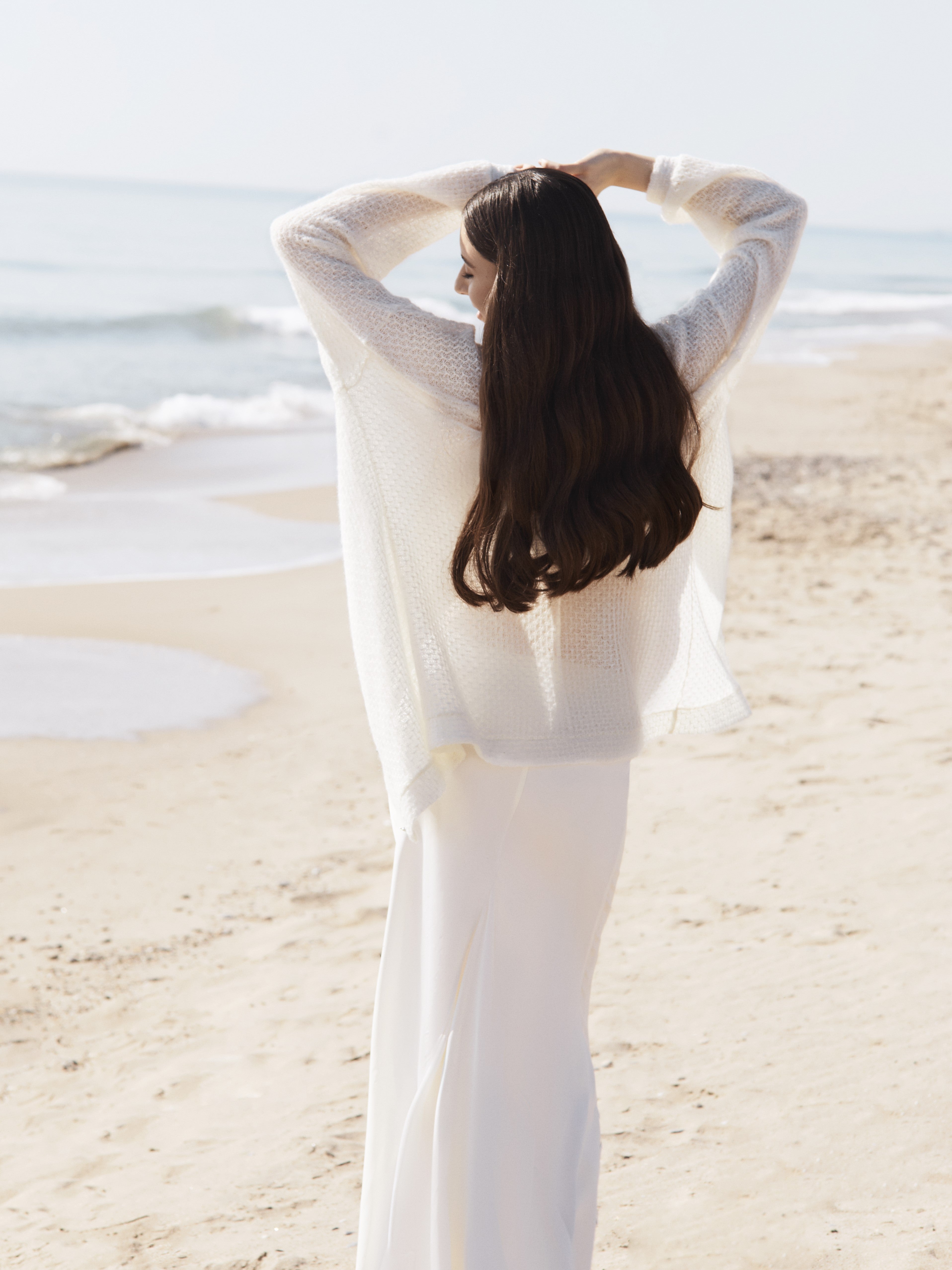 Knit long cardigan in white. Elegant bridal mohair coat with flower buttons