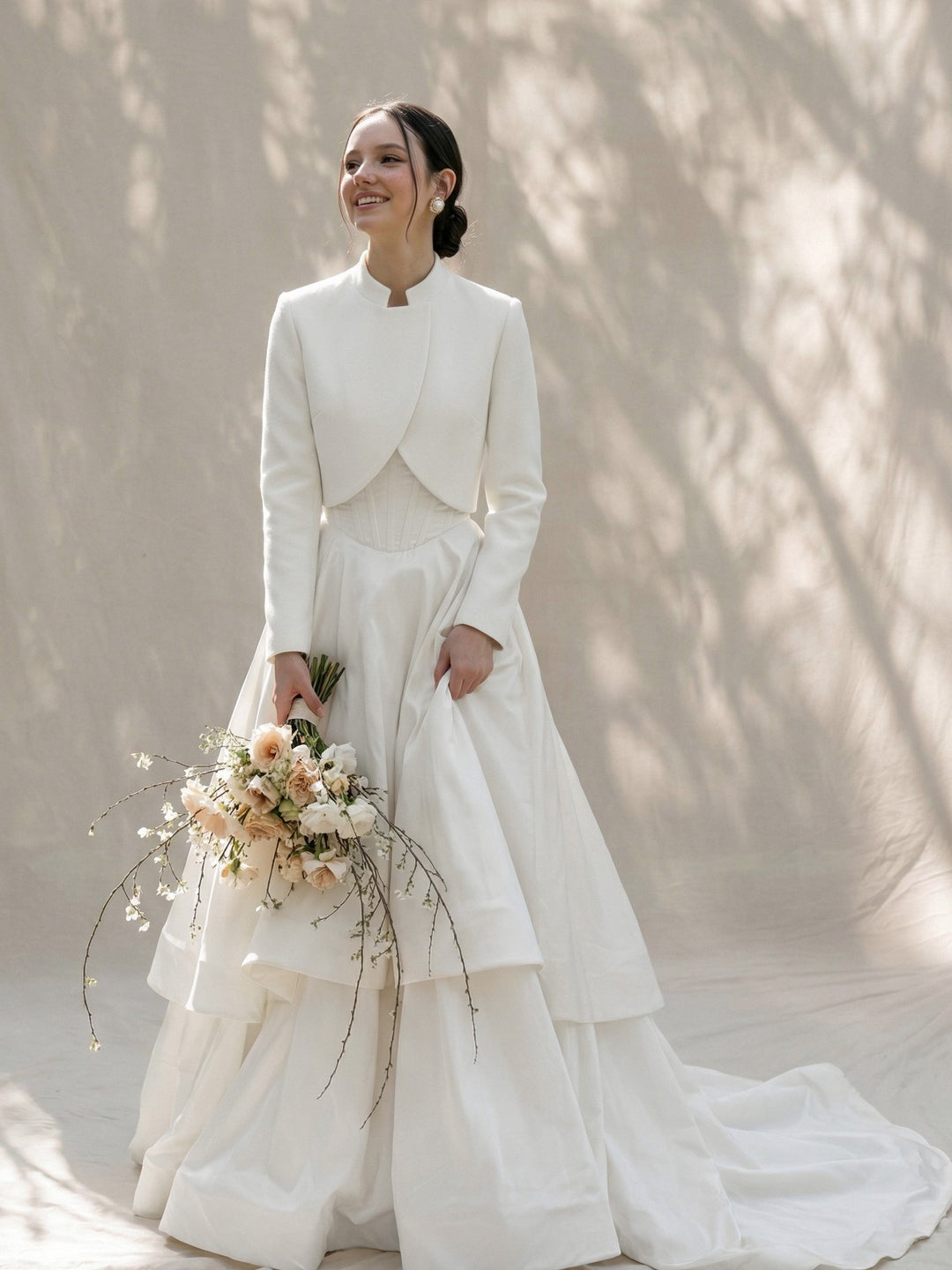 Bridal jacket wedding dress cover up cropped cashmere coat elegant topper for bride