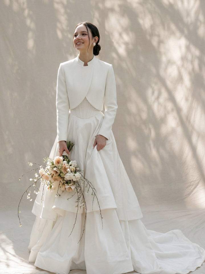 Bridal jacket wedding dress cover up cropped cashmere coat elegant topper for bride