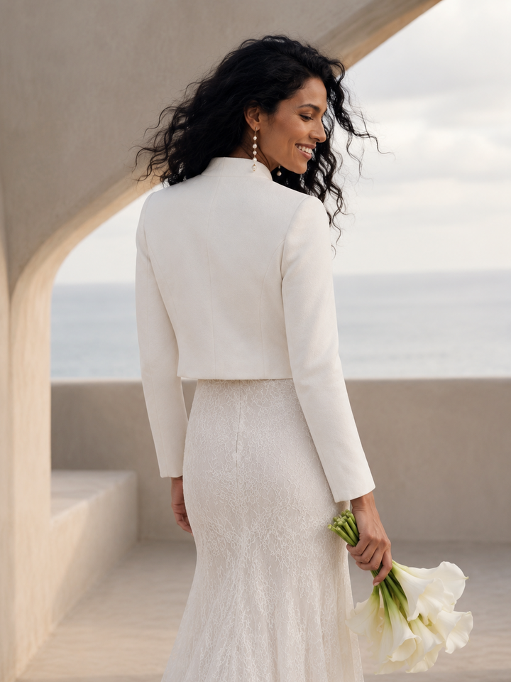 Pearl Button Bridal Blazer Wedding Jacket Cropped Suit Cover Up For Dress