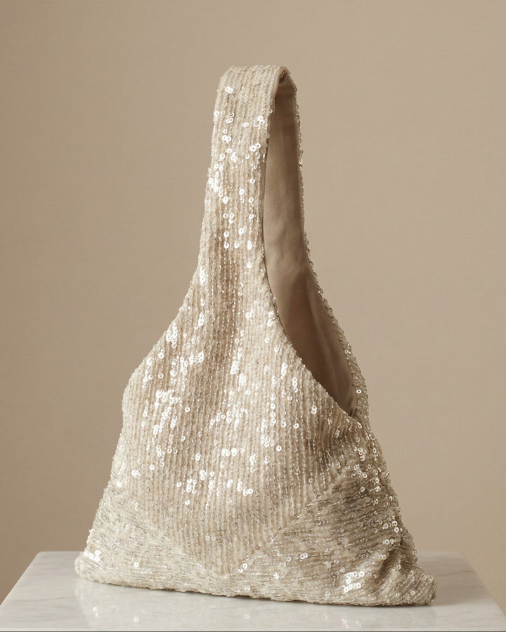 Ivory Wedding Purse – Sequined Bridal Bag & Makeup Pouch for Bride