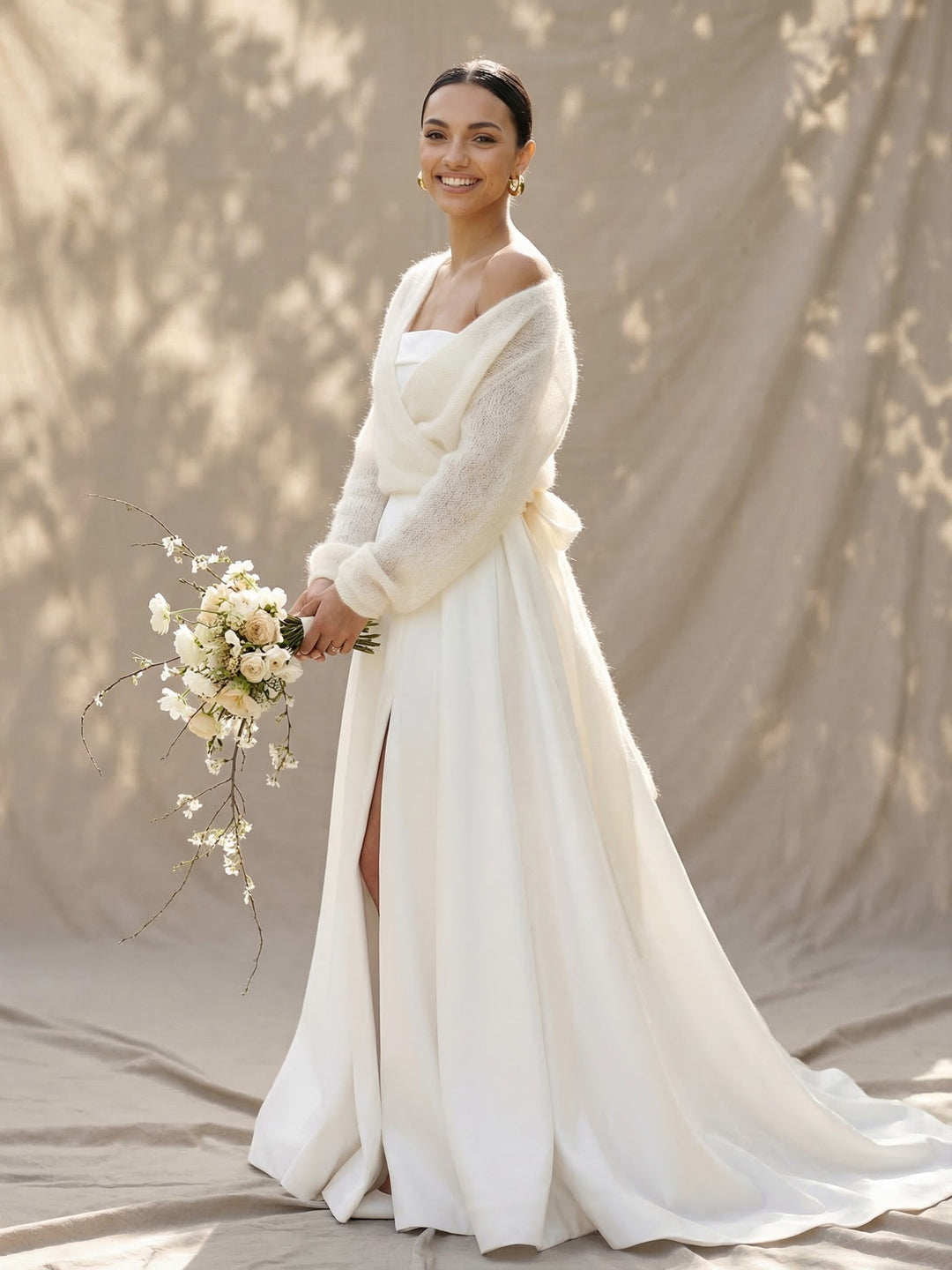 Ivory bridal mohair stole wrap knit mantle for dress wedding cardigan