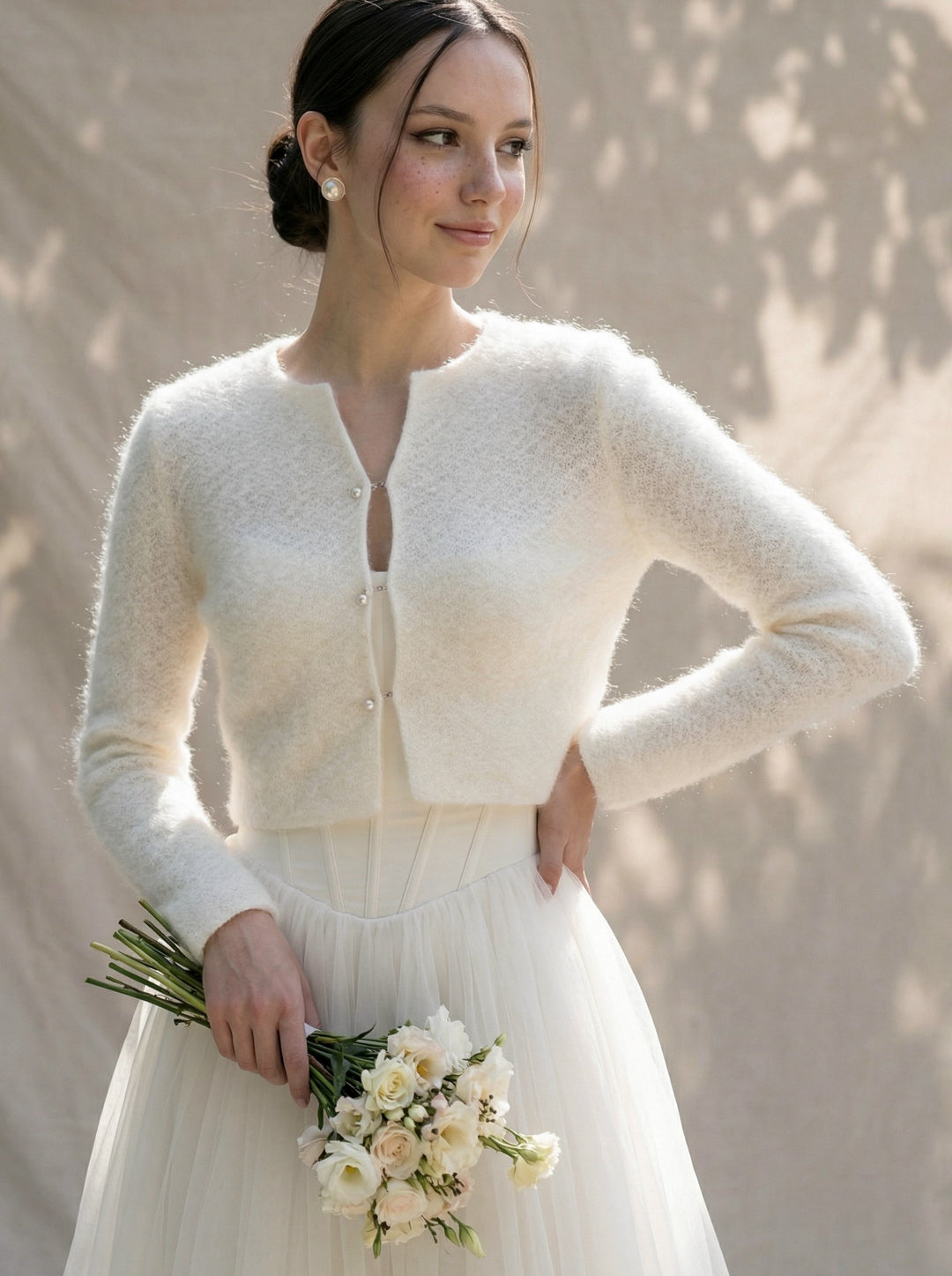Ivory bolero jacket bridal sweater mohair cardigan elegant topper for wedding gown