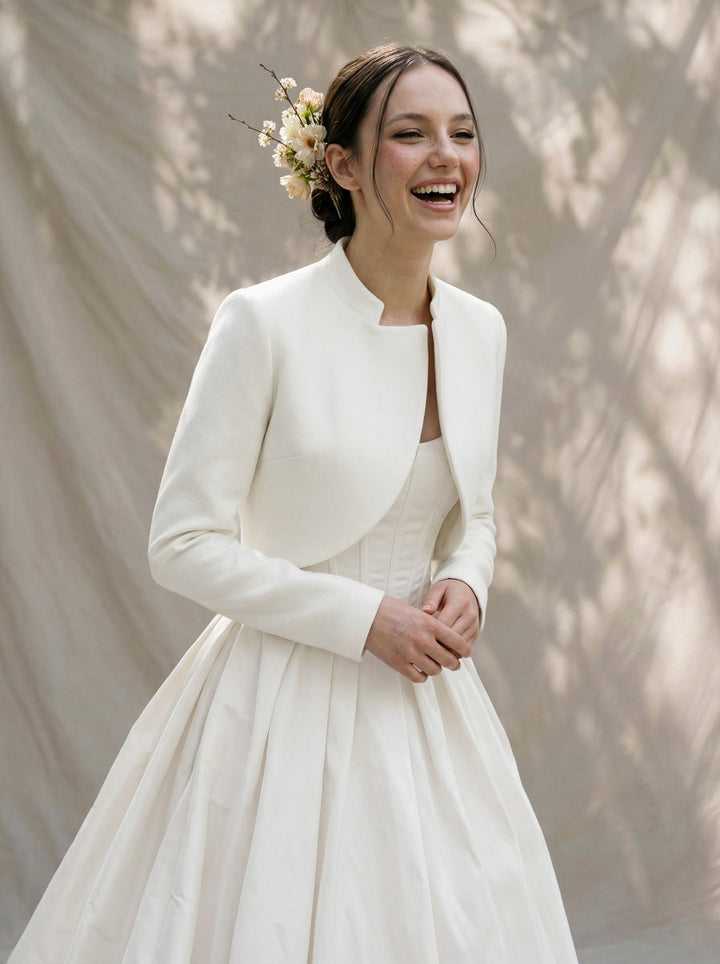 Bridal jacket wedding dress cover up cropped cashmere coat elegant topper for bride