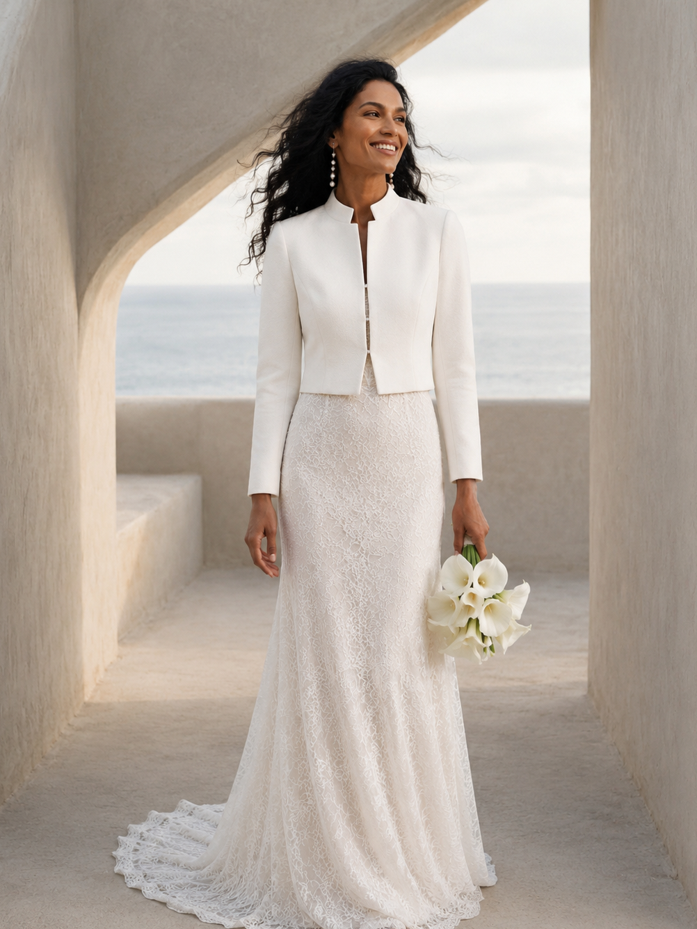 Pearl Button Bridal Blazer Wedding Jacket Cropped Suit Cover Up For Dress