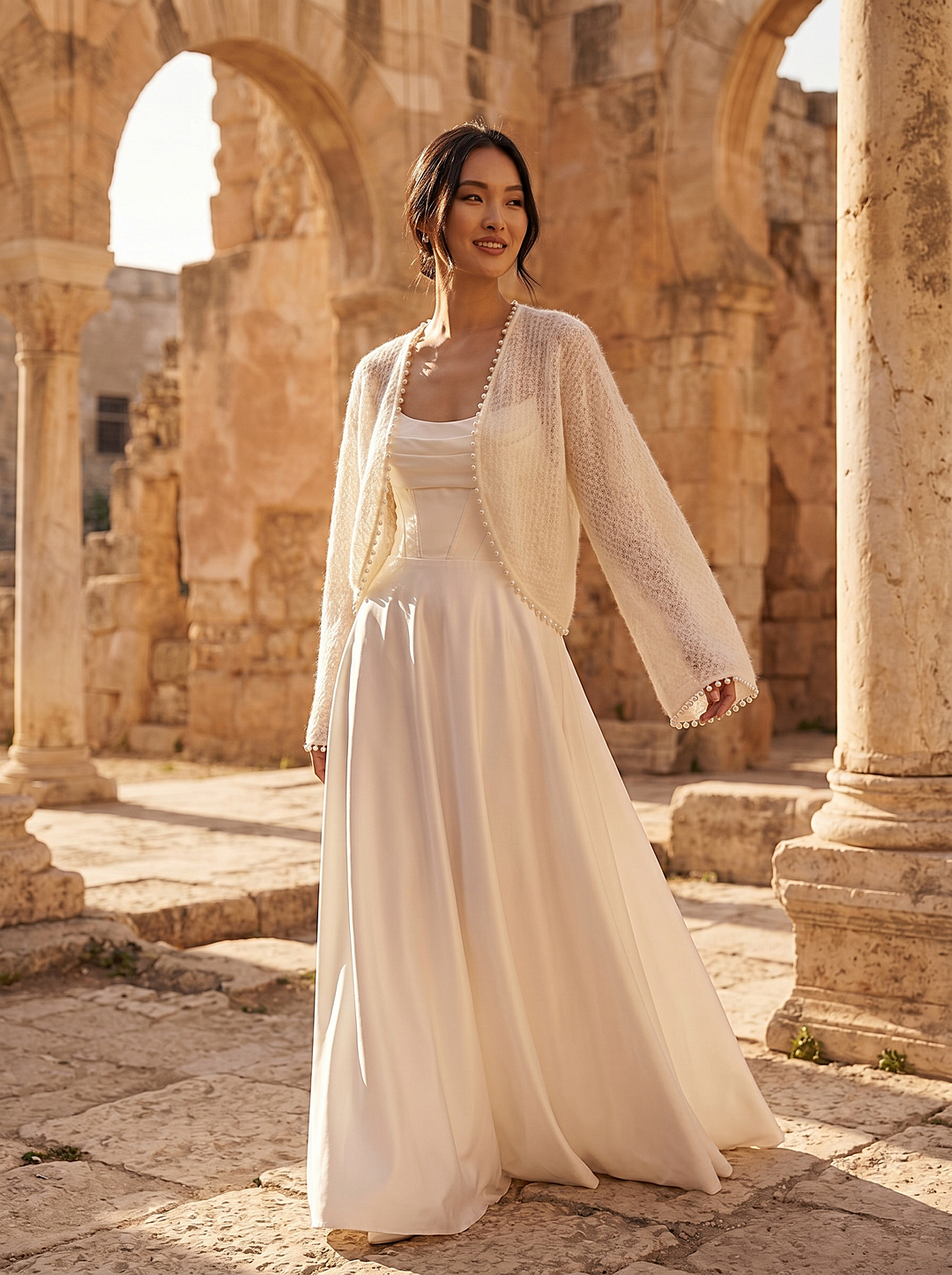 Pearl Wedding Topper Ivory Bridal Cardigan Wool Cover Up for Gown