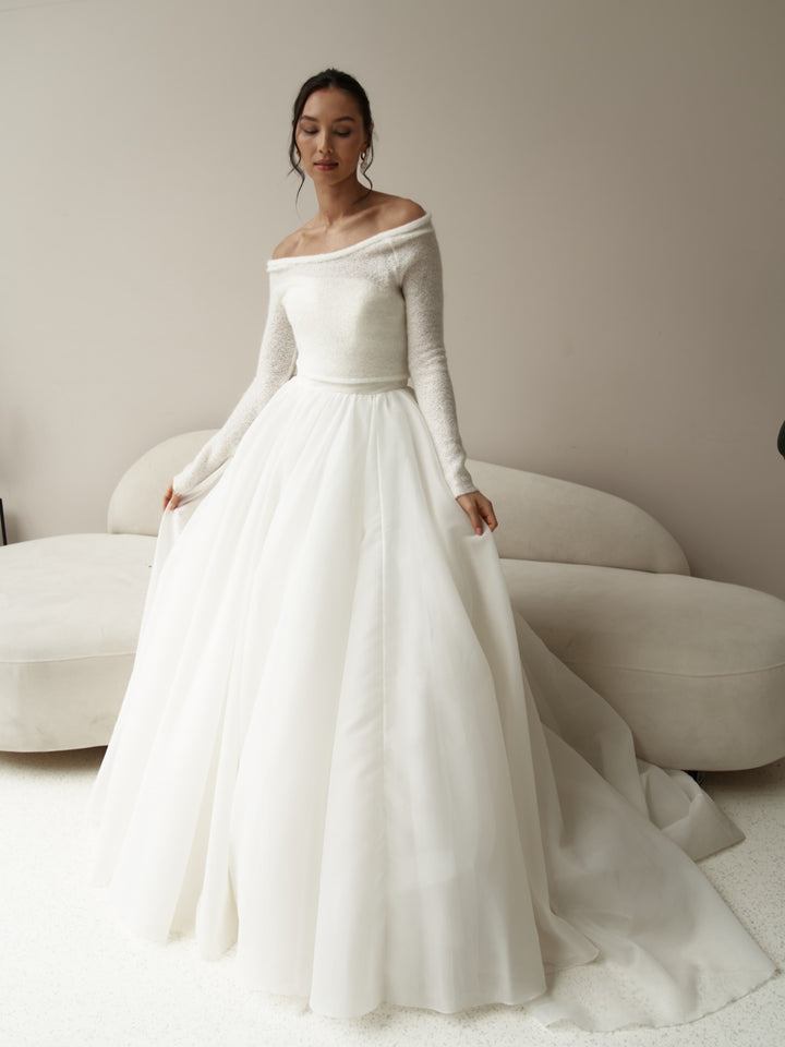 Jersey de novia de punto de lana con espalda abotonada