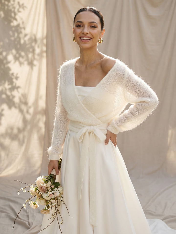 Ivory bridal mohair stole wrap knit mantle for dress wedding cardigan