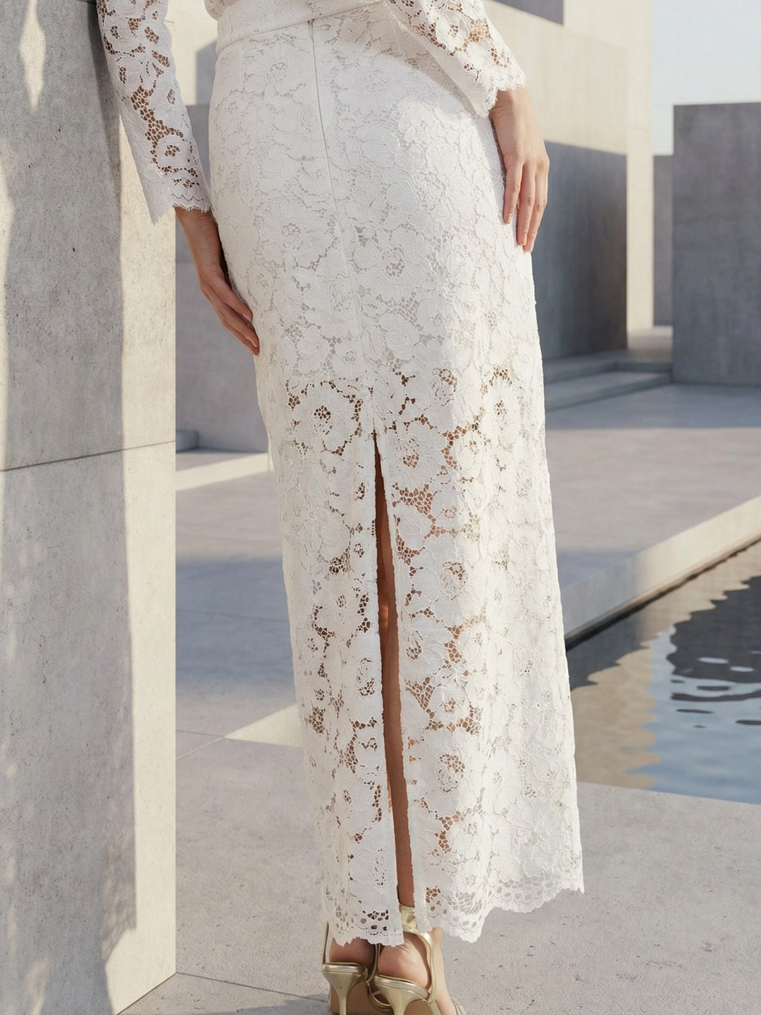 White Bridal Skirt and Jacket Set Bride Separates Two Piece Floral Lace Bridal Suit