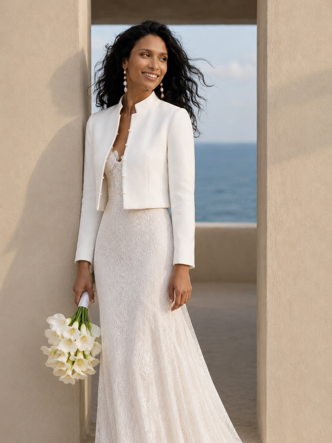 Pearl Button Bridal Blazer Wedding Jacket Cropped Suit Cover Up For Dress