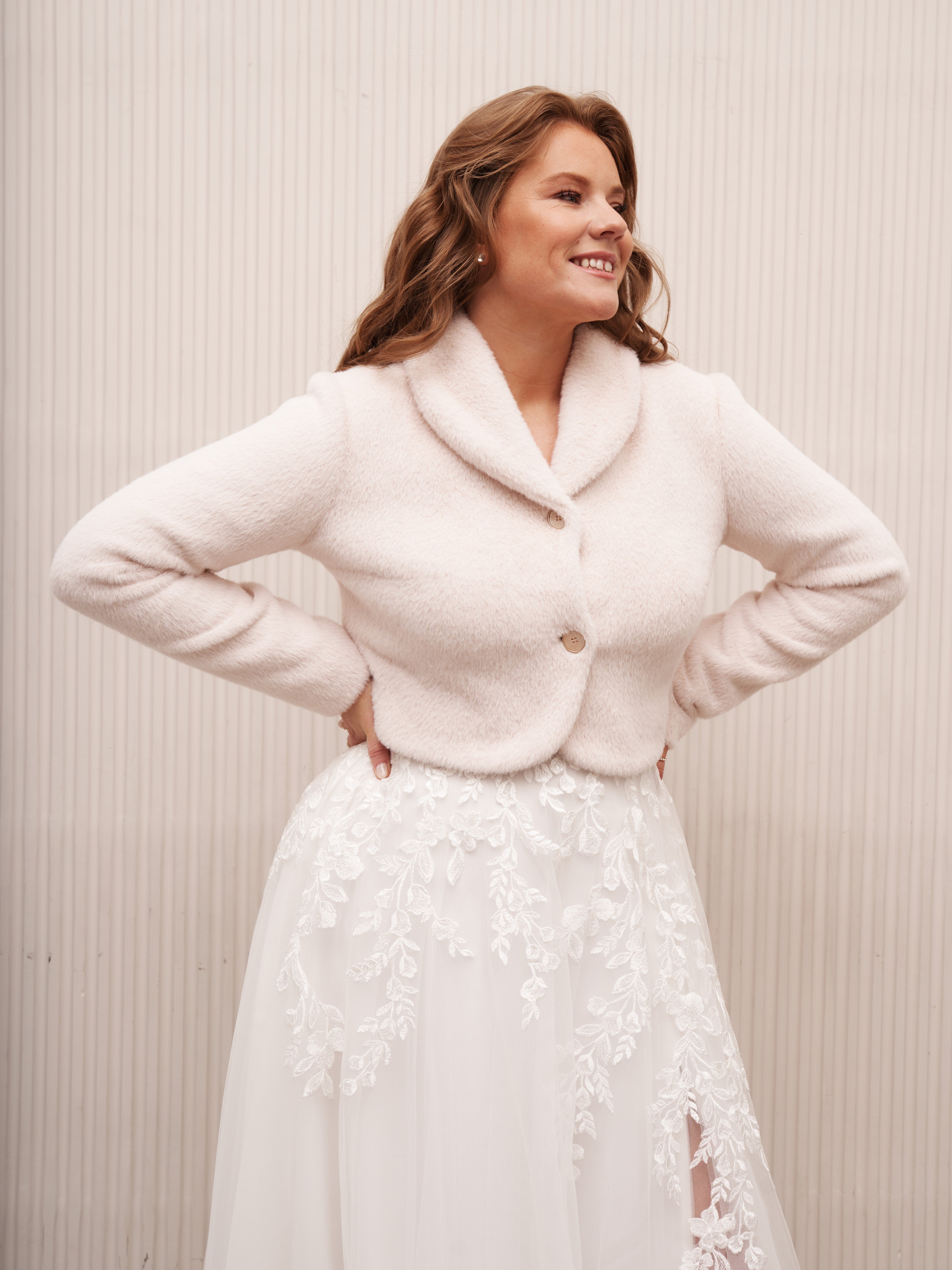 Blush Vegan Angora Bride Jacket with Heart-shaped Buttons