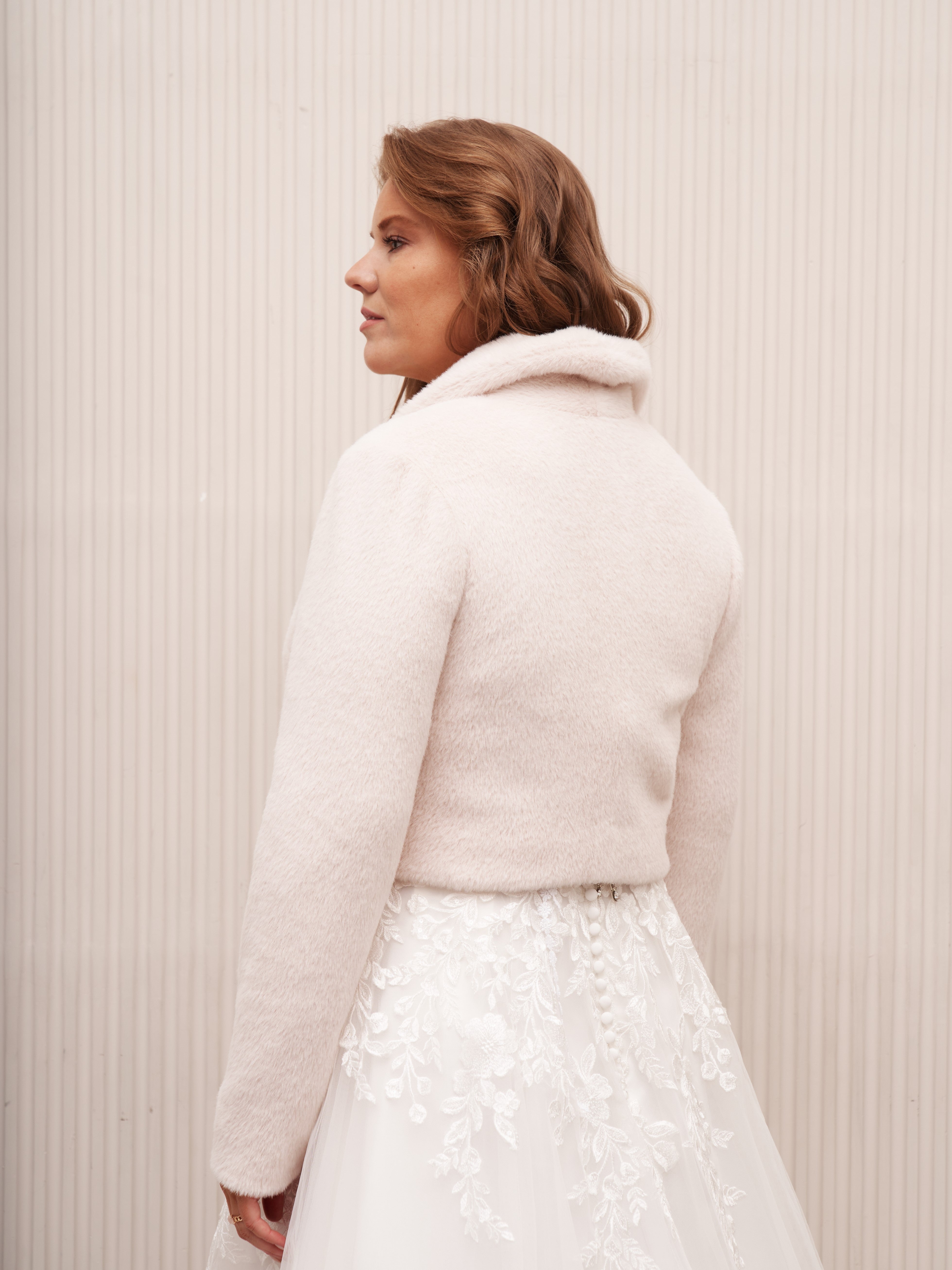 Blush Vegan Angora Bride Jacket with Heart-shaped Buttons