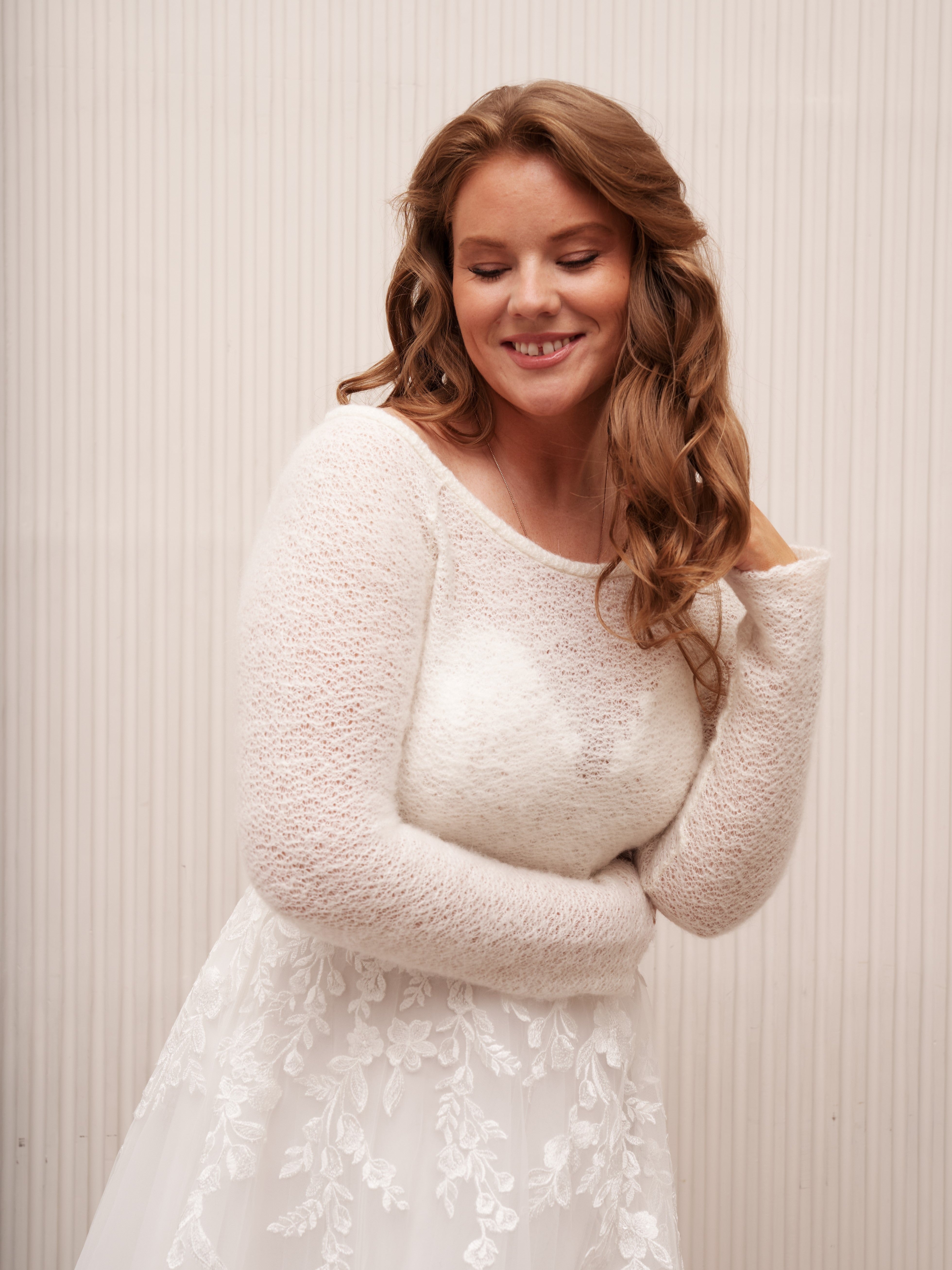 Off-Shoulder Bridal Bolero With Pearl Buttons