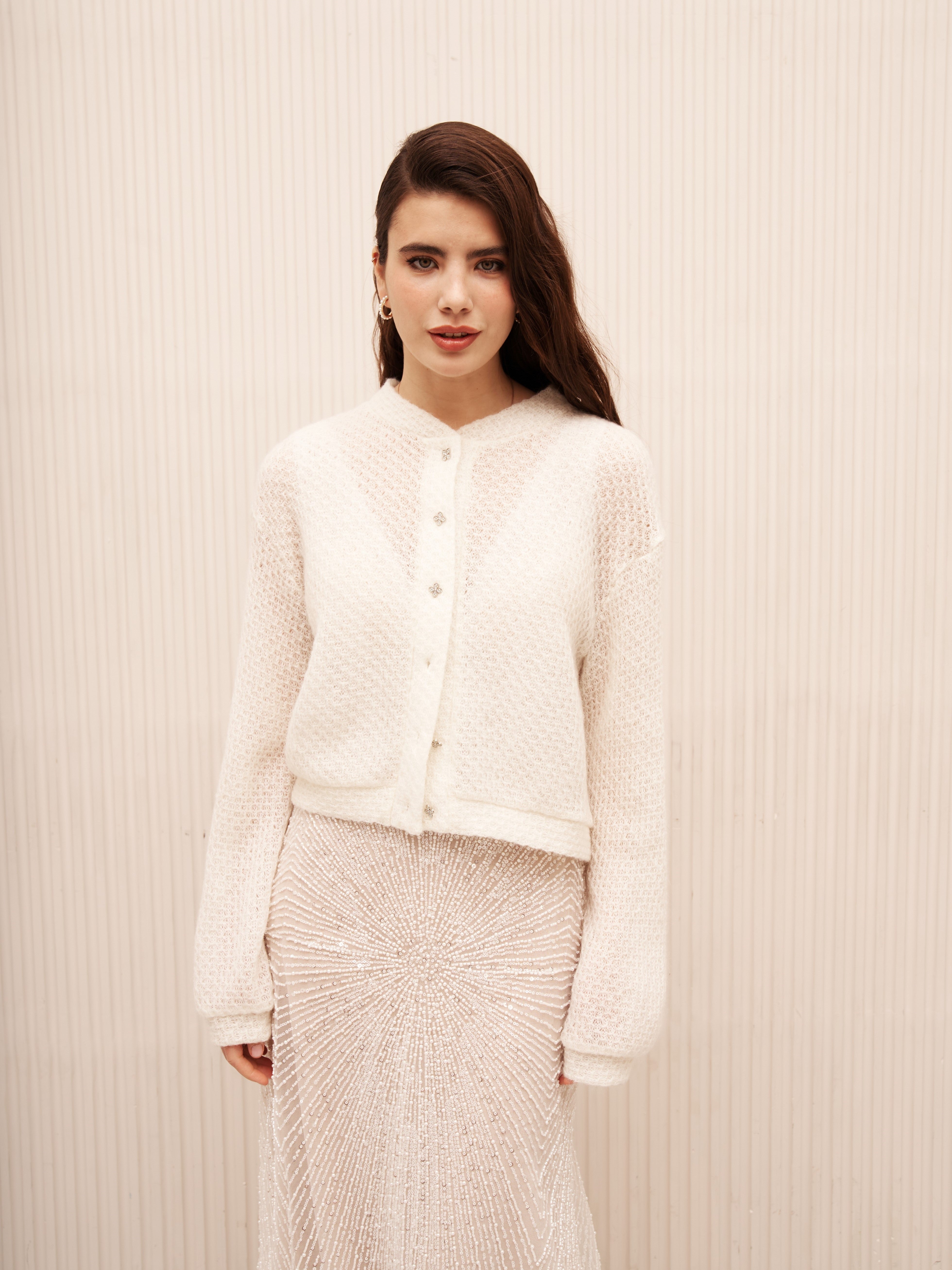 Grey Wool Mohair Bridal Cardigan Bomber with Buttons and Belt