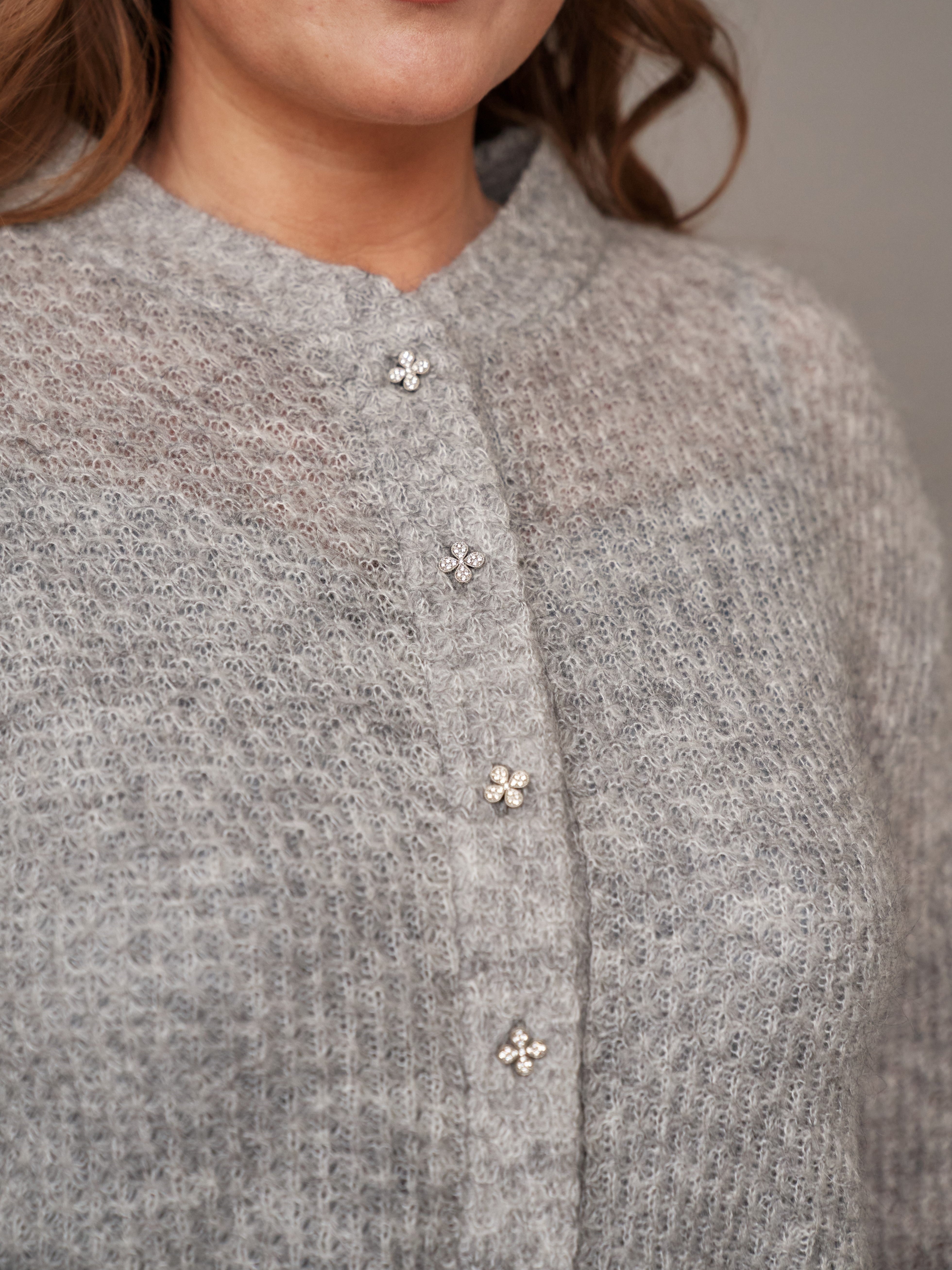 Grey Wool Mohair Bridal Cardigan Bomber with Buttons and Belt