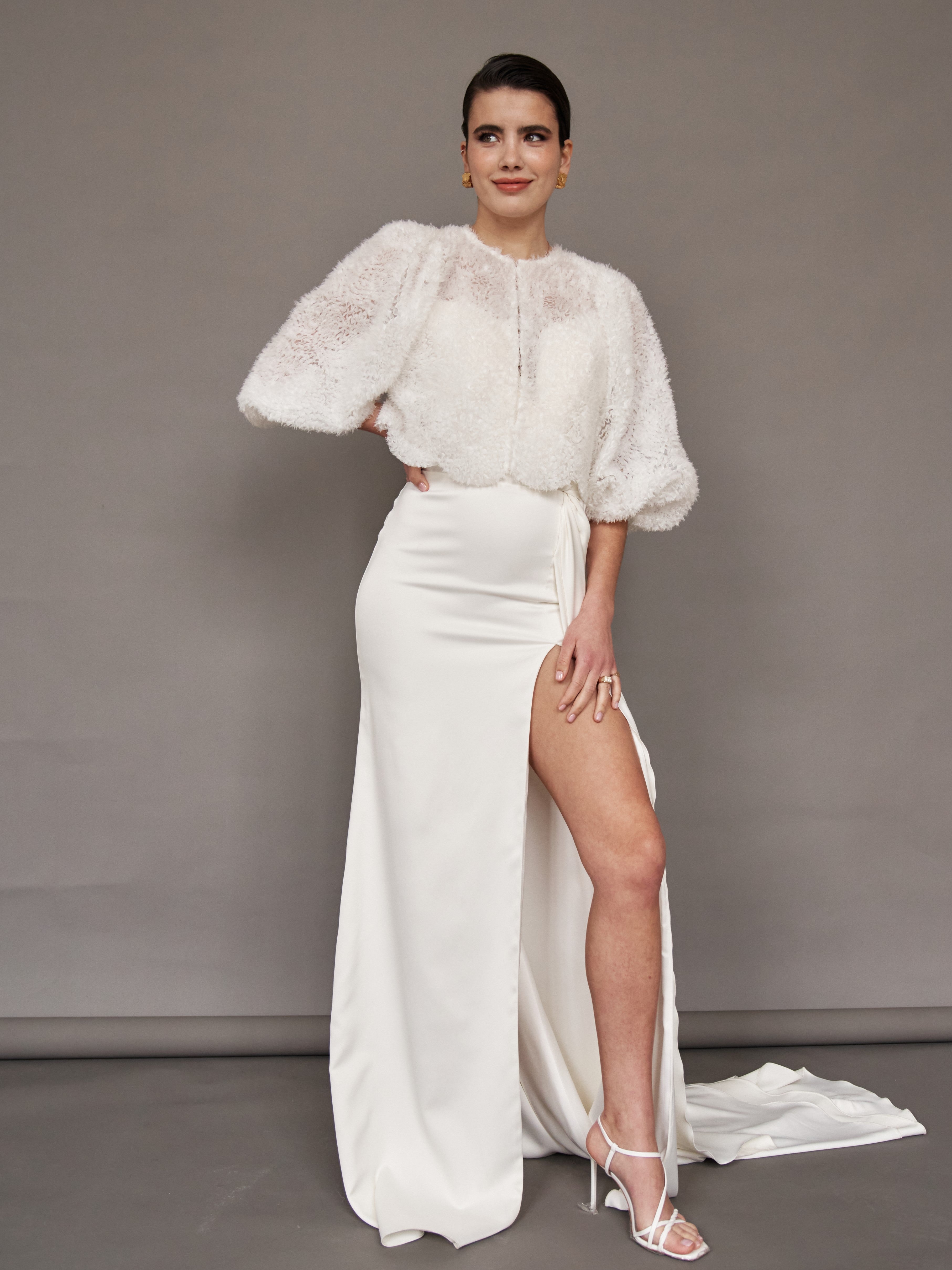 Tulle Bridal Bolero Jacket with Voluminous Long-Sleeve