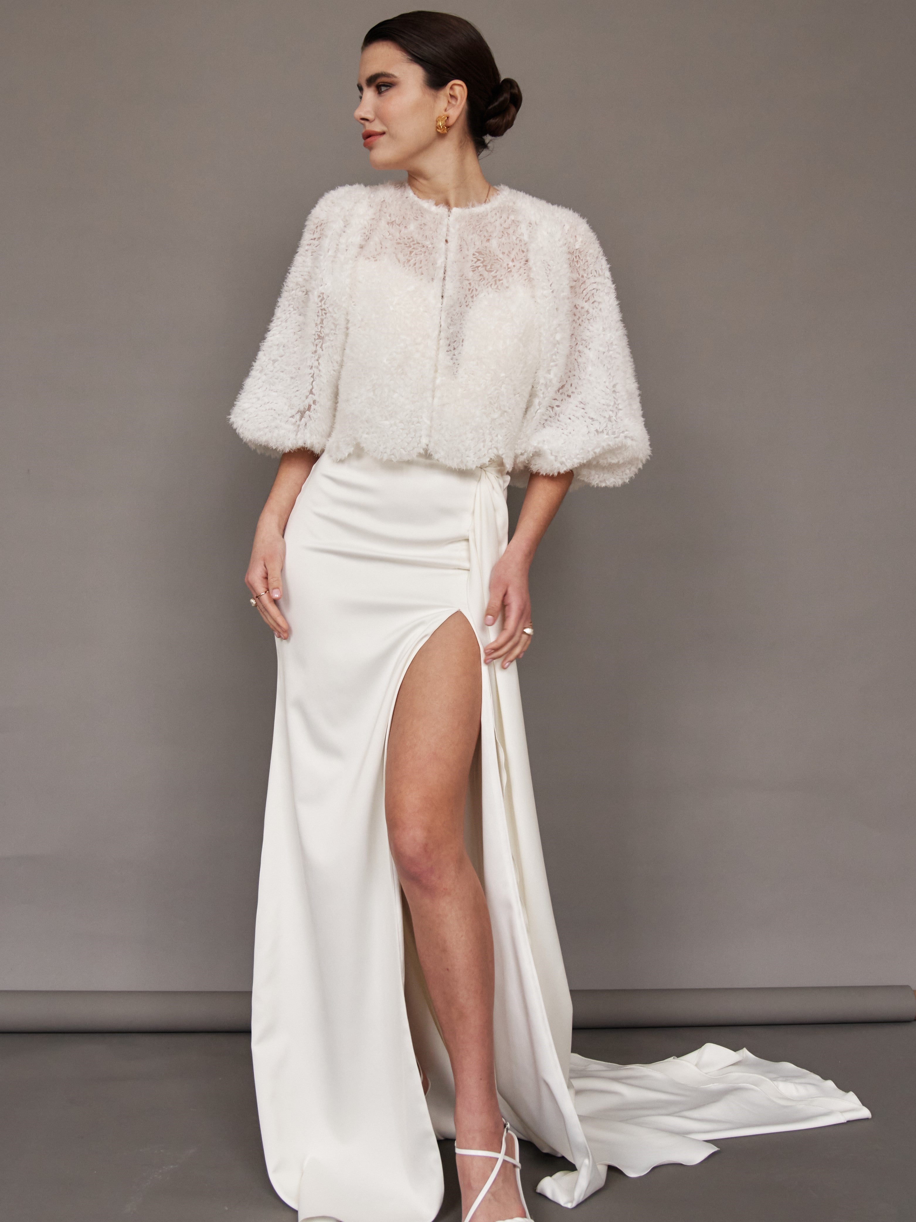 Tulle Bridal Bolero Jacket with Voluminous Long-Sleeve