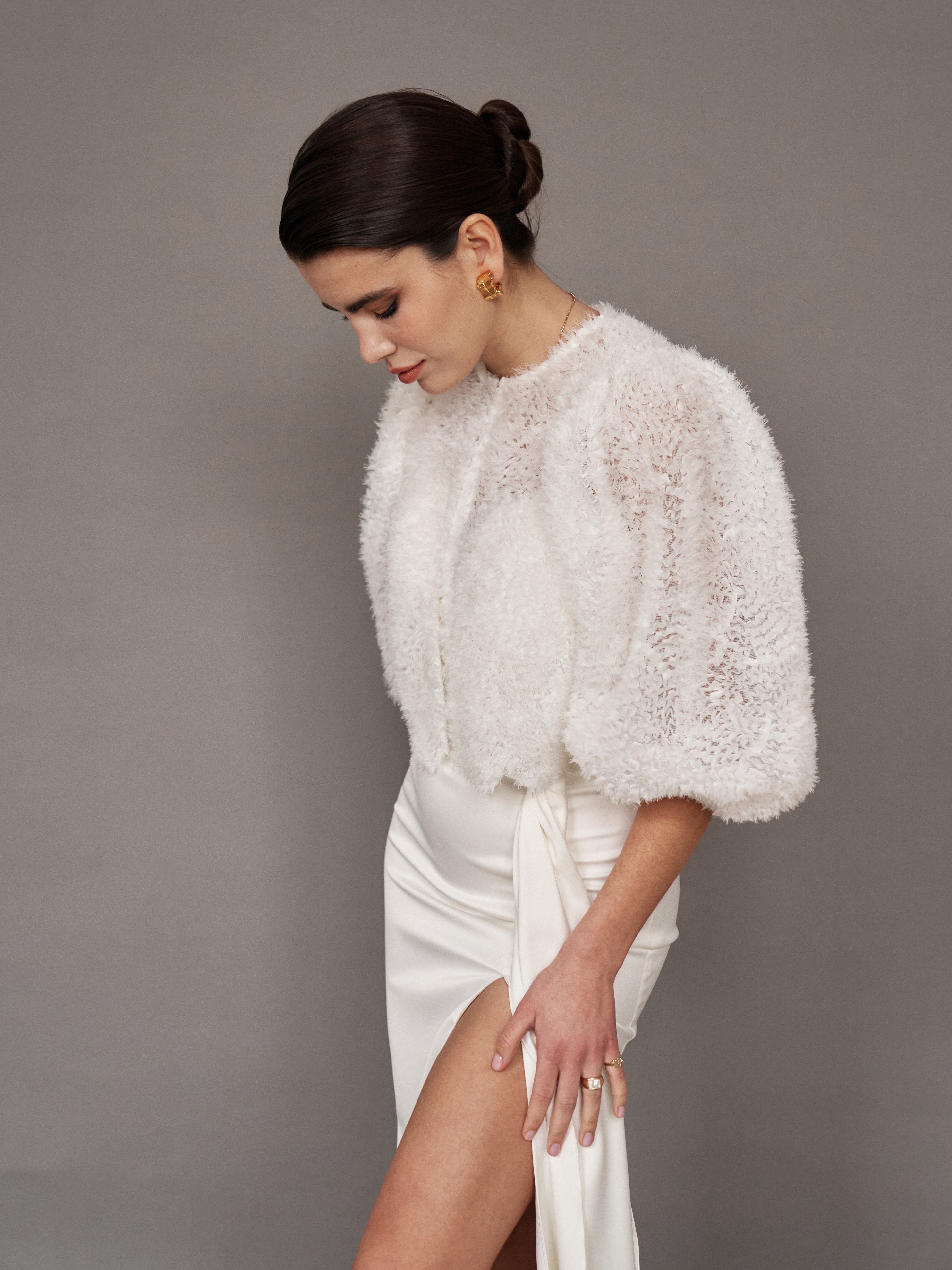 Tulle Bridal Bolero Jacket with Voluminous Long-Sleeve