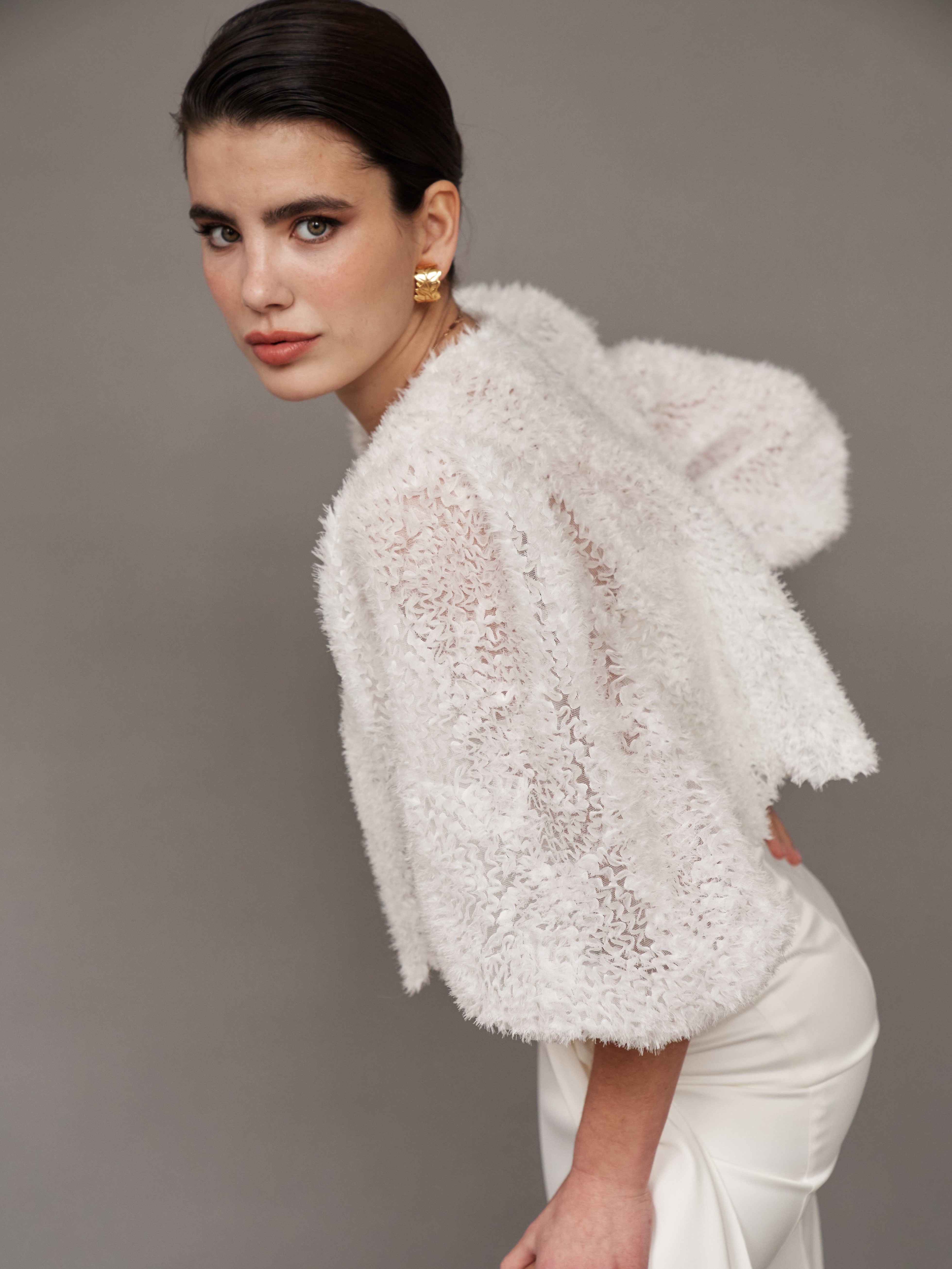 Tulle Bridal Bolero Jacket with Voluminous Long-Sleeve