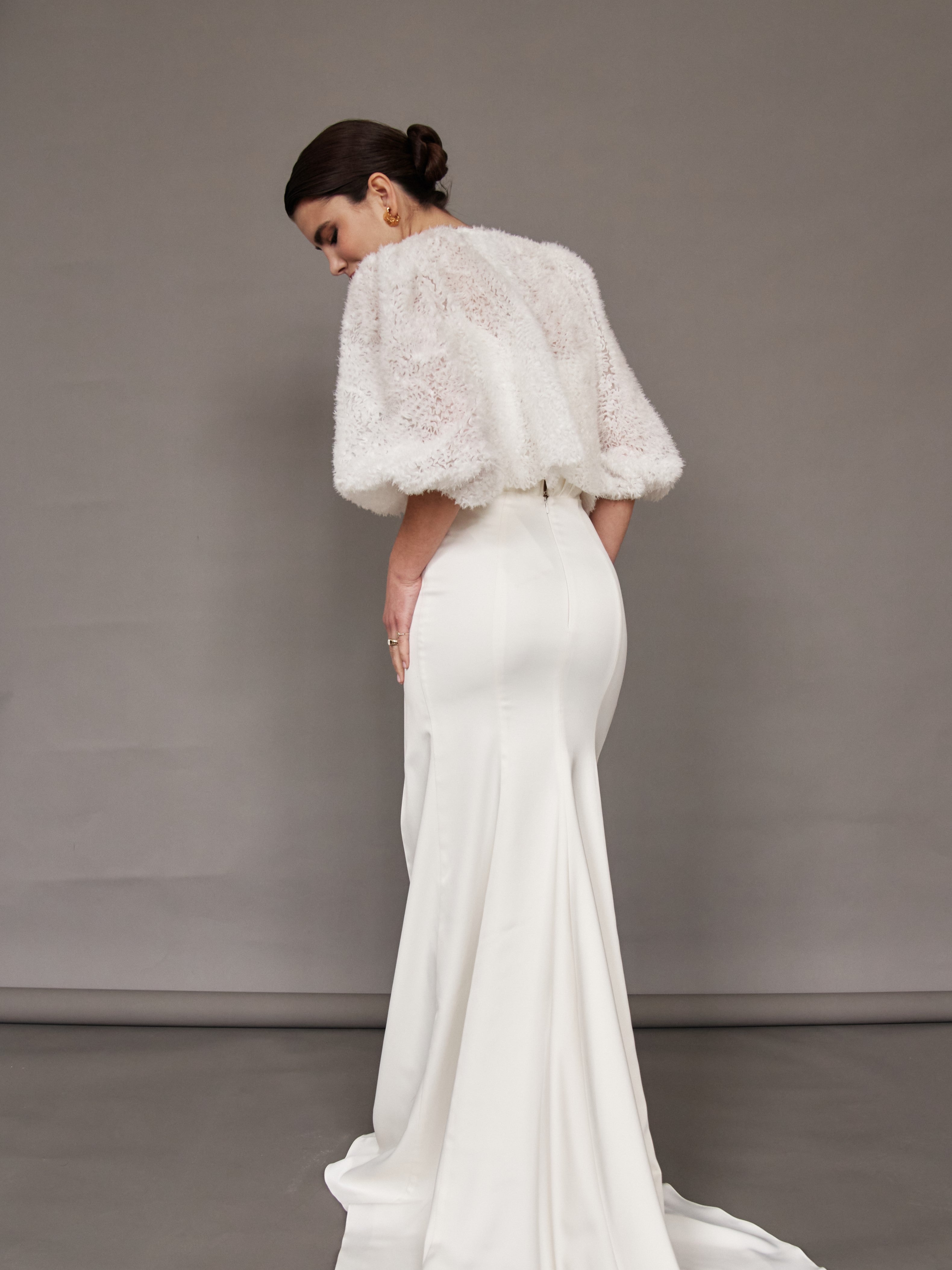 Tulle Bridal Bolero Jacket with Voluminous Long-Sleeve