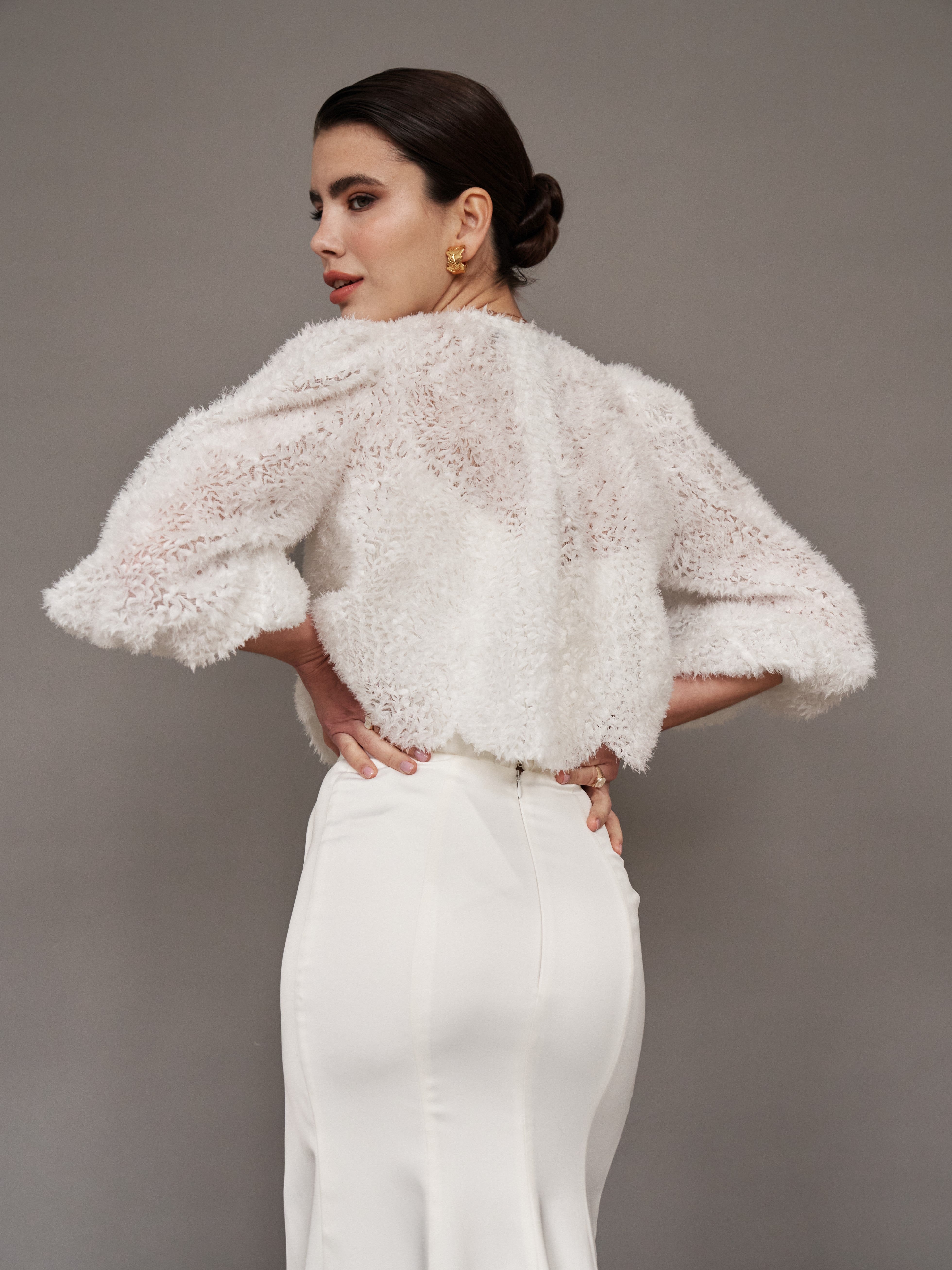 Tulle Bridal Bolero Jacket with Voluminous Long-Sleeve