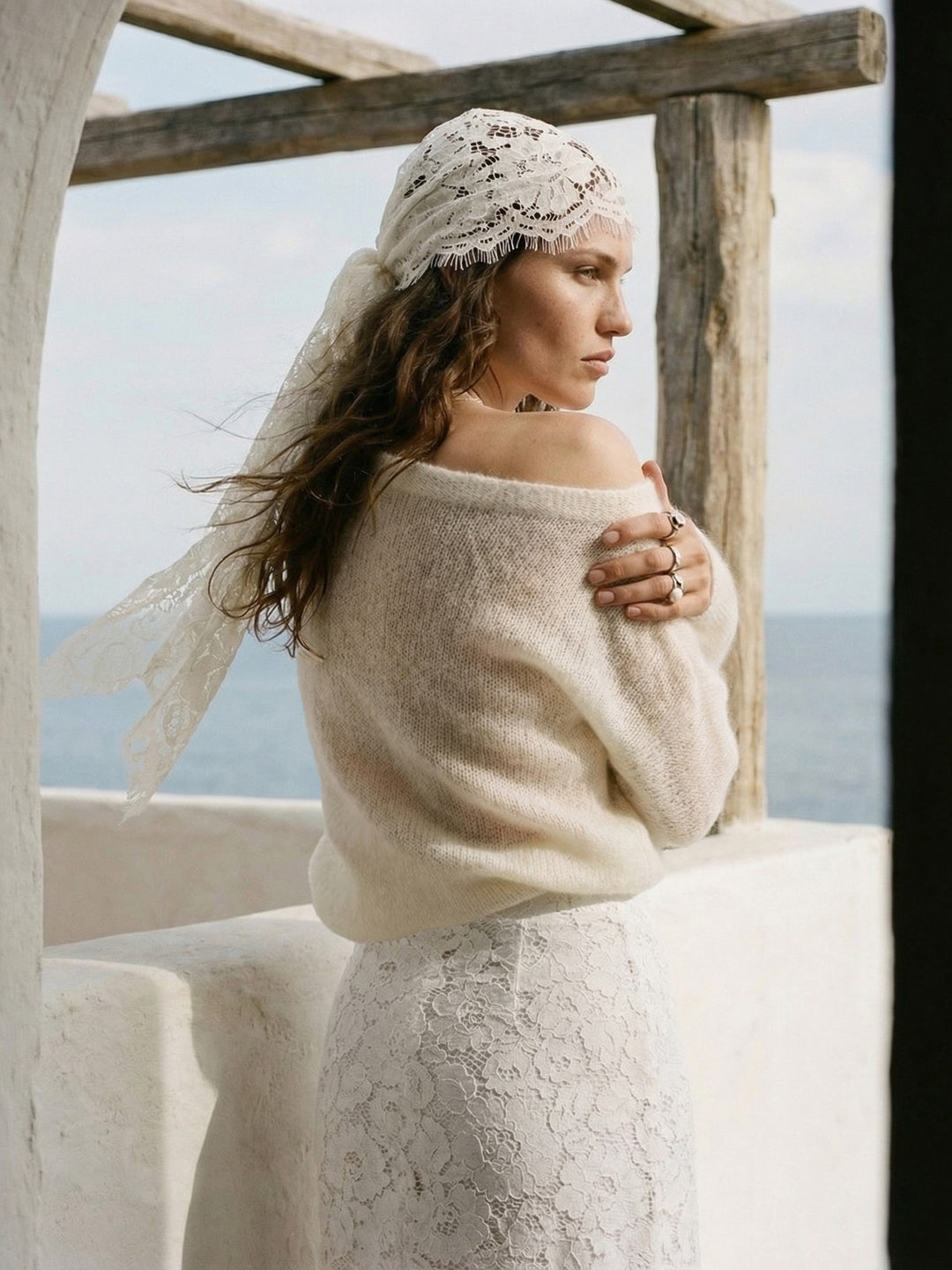 Bridal Two Piece Set Ivory Mohair Sweater Lace Wedding Skirt Outfit Bridal Separates