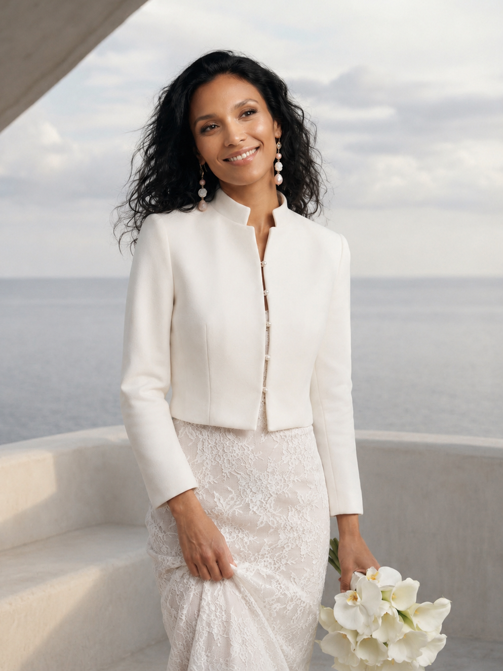 Pearl Button Bridal Blazer Wedding Jacket Cropped Suit Cover Up For Dress