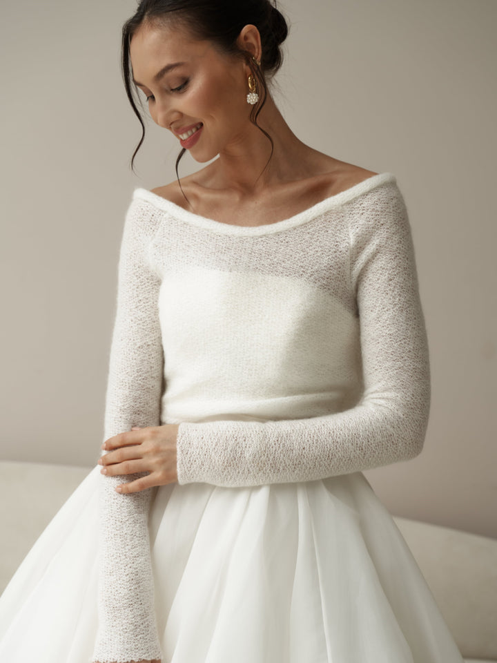 Jersey de novia de punto de lana con espalda abotonada
