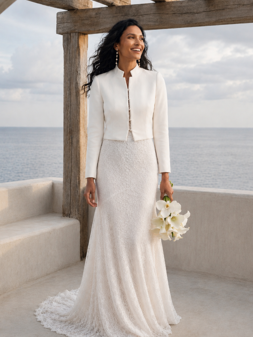 Pearl Button Bridal Blazer Wedding Jacket Cropped Suit Cover Up For Dress