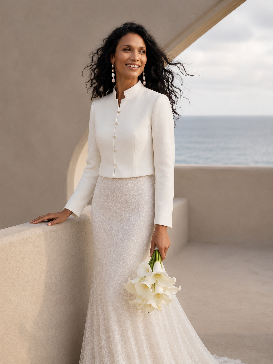 Pearl Button Bridal Blazer Wedding Jacket Cropped Suit Cover Up For Dress