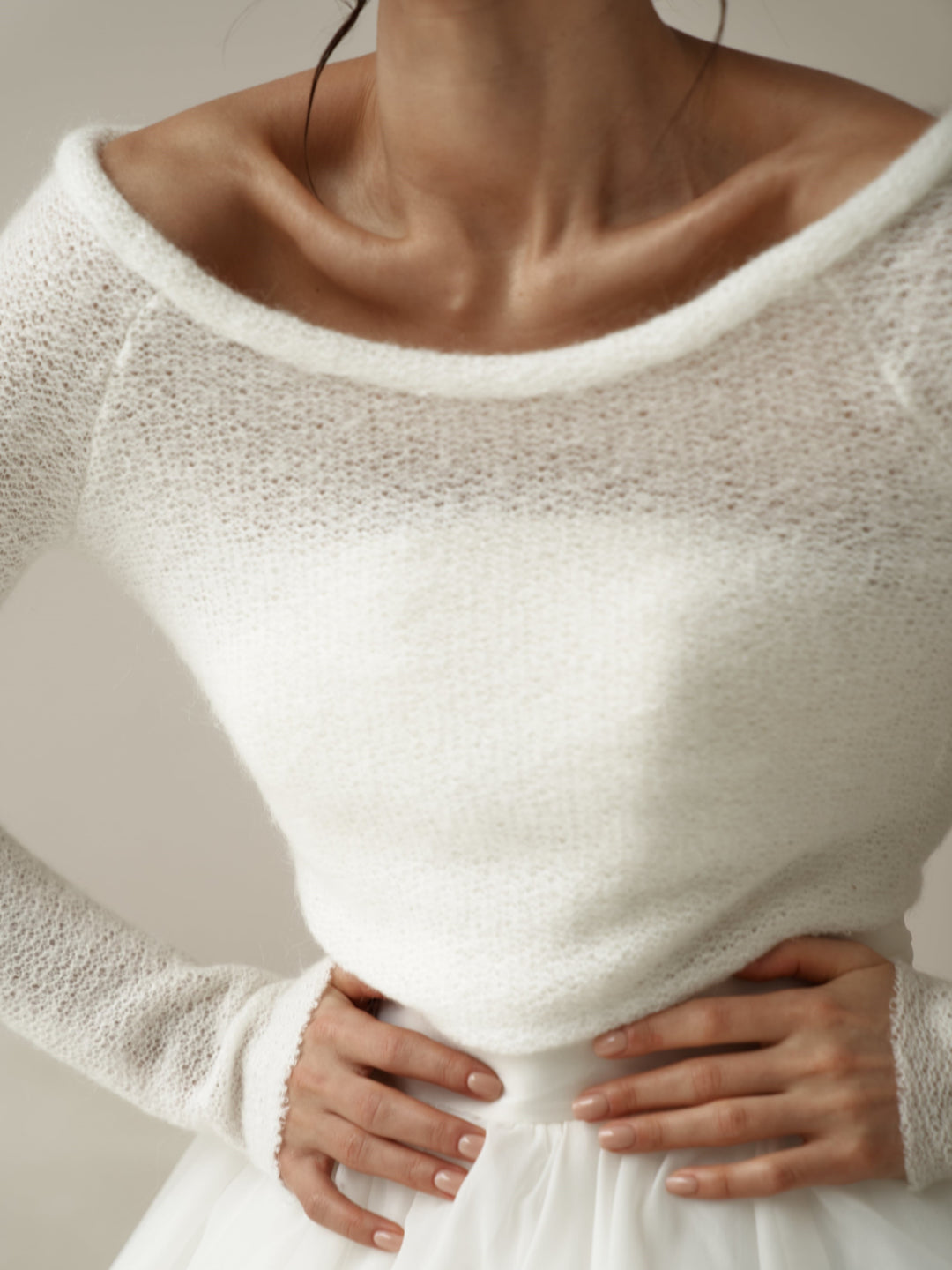 Jersey de novia de punto de lana con espalda abotonada