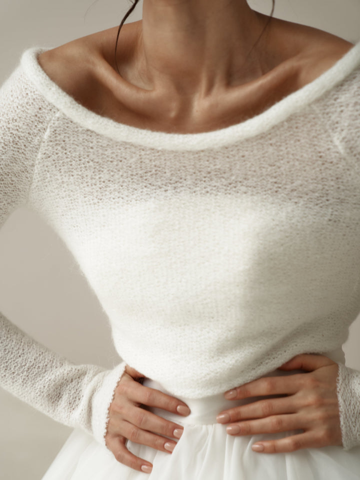 Jersey de novia de punto de lana con espalda abotonada